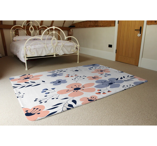 Partida Flowers Designer Shaggy Blue/Orange/White Rug