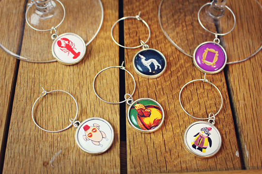 Tv Comedy Show Inspired Wine Charms. Custom Made Personalised Wine Gifts. Set Of Six Tags. Lover. Stocking Filler For Her Friends