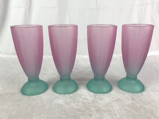 Watermelon Ice Cream/Fountain Glasses in Frosted Pink & Green, Set Of Four
