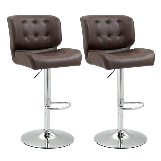 HOMCOM Set Of 2 PU Leather Tufted Bar Stools Chairs w/ Footrest Brown