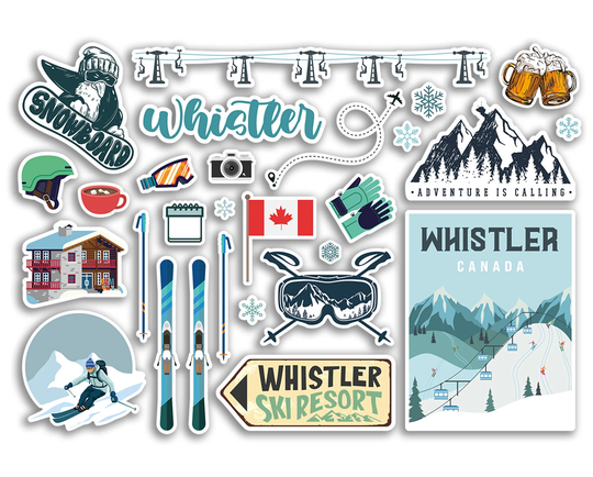A5 Sticker Sheet Whistler Vinyl Stickers - Canada Ski Resort Mountains Snowboard Holiday Snow Travel Sports Luggage Scrapbooking #79039