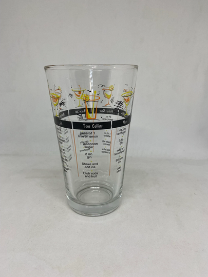 Vintage Cocktail Glass Mixer Shaker, Recipes On The Side Margarita, Daiquiri, Tom Collins, Martini, Cosmo, Whiskey Sour, Manhattan, Measures