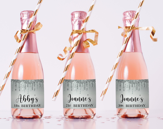 Set Of Mini Champagne Bottle Labels, 18Th Birthday Gift, 21st Decorations, Gift For Her, 30Th Decorations