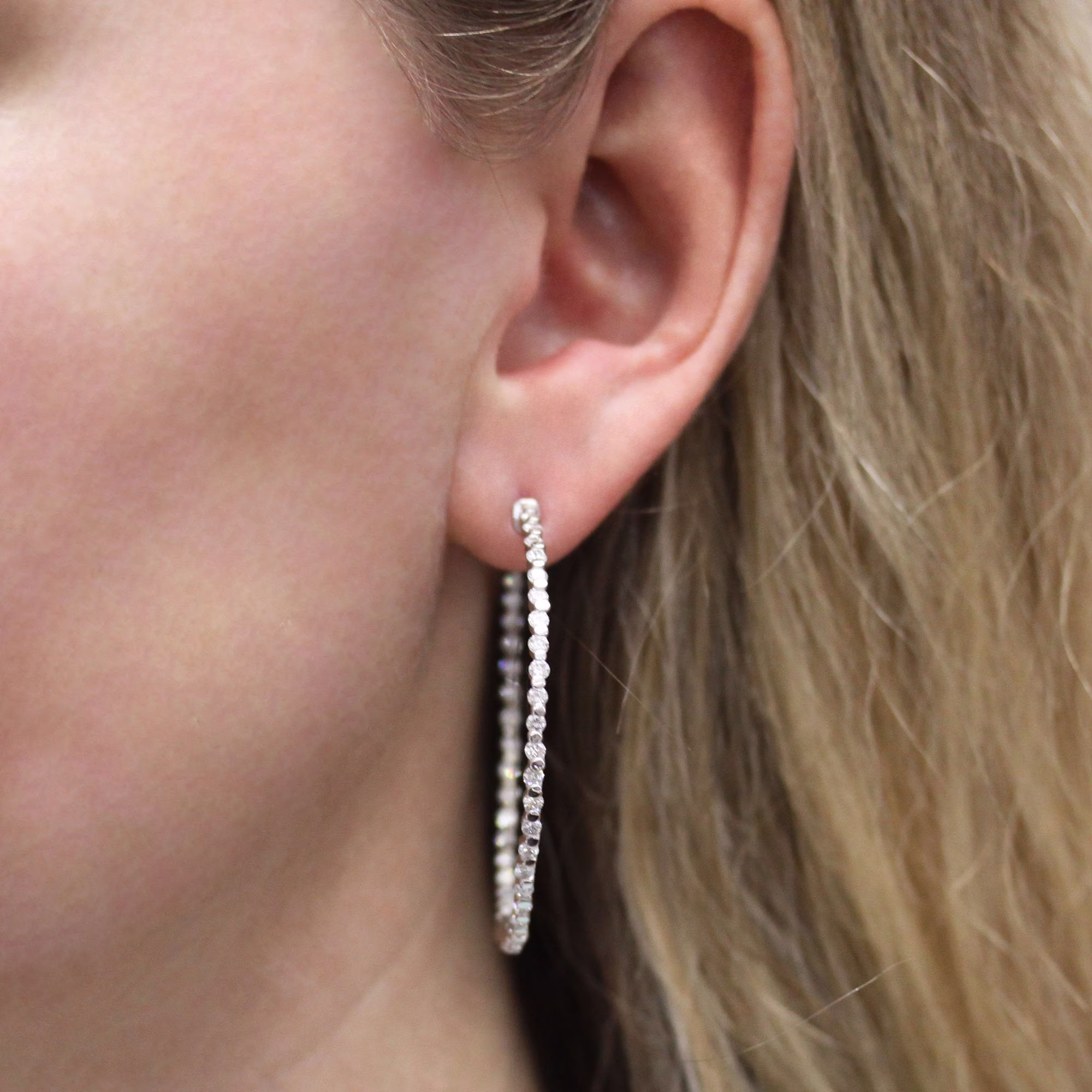 3.1 Ctw Natural Diamond Hoop Earrings/Big Inside Outside Hoops 48 Mm Solid 14K 18K Gold Round Hinged Clasp Anniversary Gift