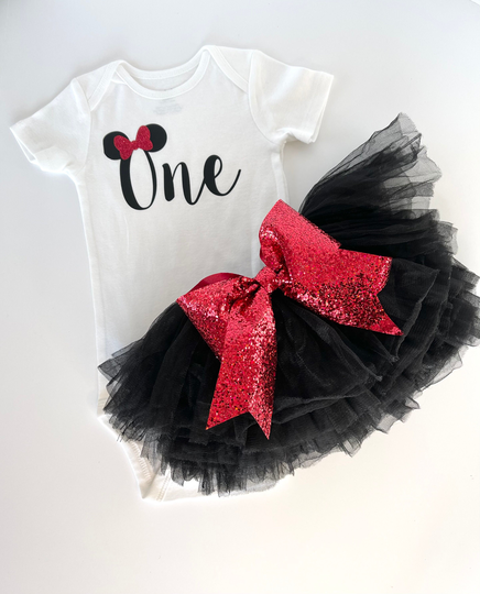 Mouse Inspired Birthday Outfit, Minni Birthday Cake Smash First Toddler Outfit