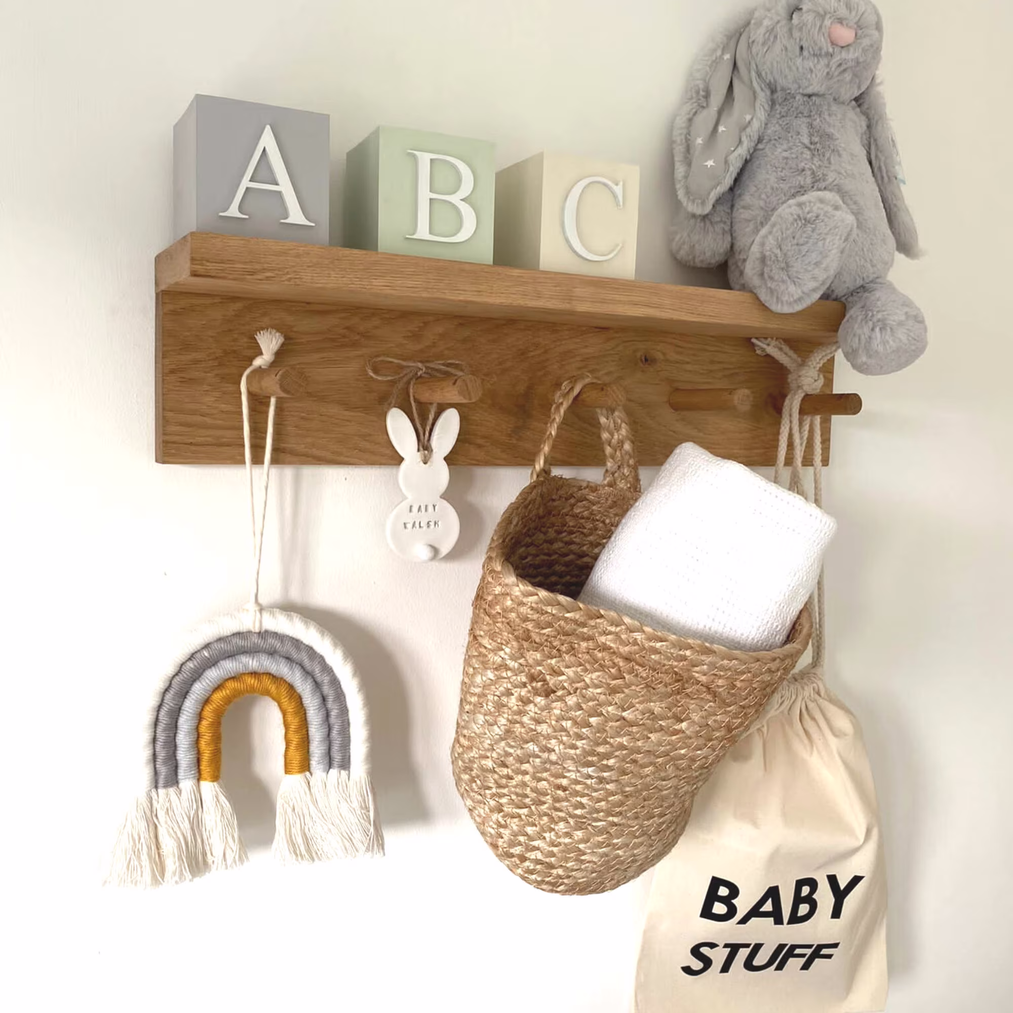 Shaker Peg Rail - Oak Shelf Nursery With Hooks Coat Rack Wall Mount