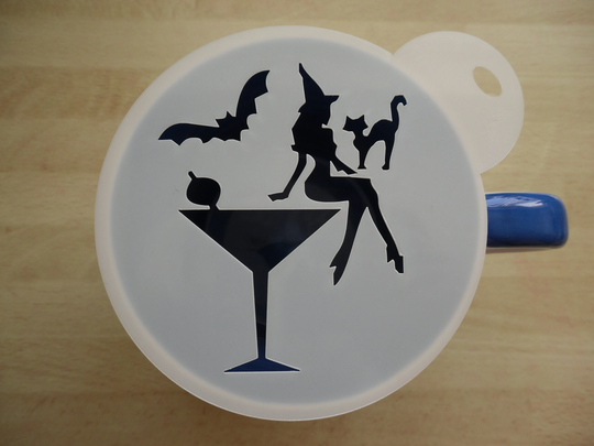 Unique Bespoke New 100mm Witch On Cocktail Glass Craft & Coffee Stencil