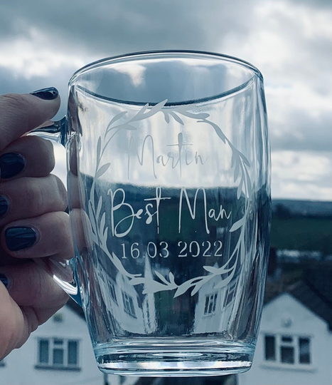 Personalised Glass Mug, Wedding Favours, Best Man Gift, Glass, Maid Of Honour/Bridesmaid Name Mug