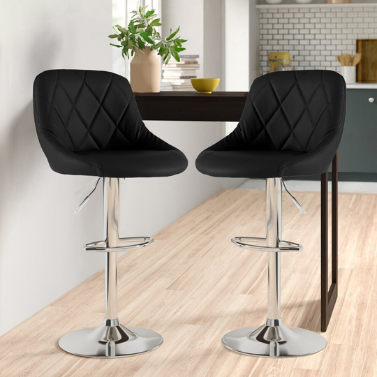 (BLACK) Set of Two Madrid Faux Leather Chrome Barstools