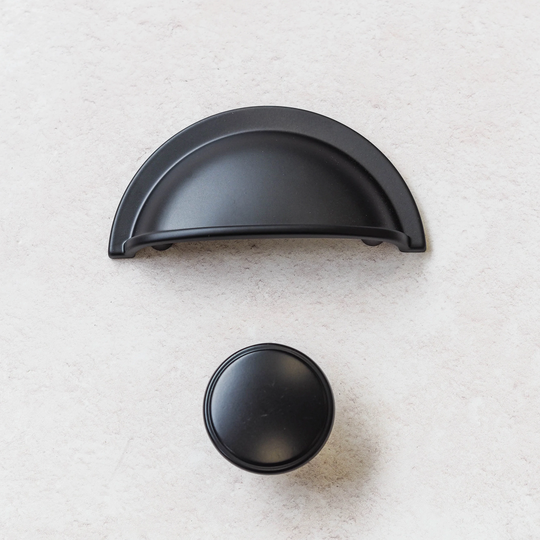 38.5mm Matt Black Round Knob & 64mm Shaker Cup Handle | Kitchen Cabinet Cupboard Door Drawer Wardrobe Furniture Replacement Upcycle