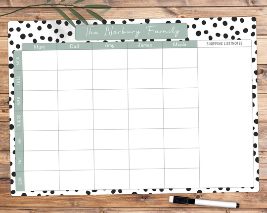 A3 Weekly Family Wall Planner, Personalised Large Home Organiser Whiteboard, Meal Aluminium Dry Erase White Board Command Centre