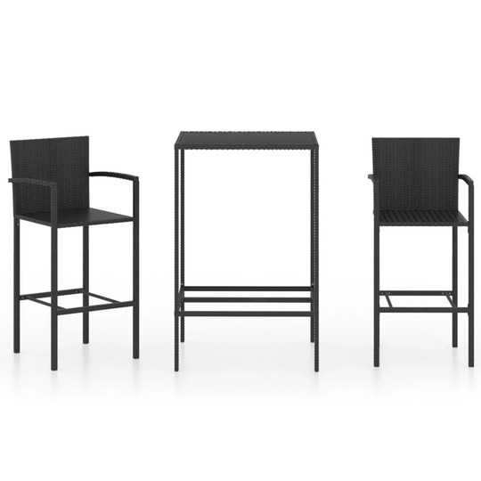 Kristlynn 3 Piece Garden Bar Set Poly Rattan Black