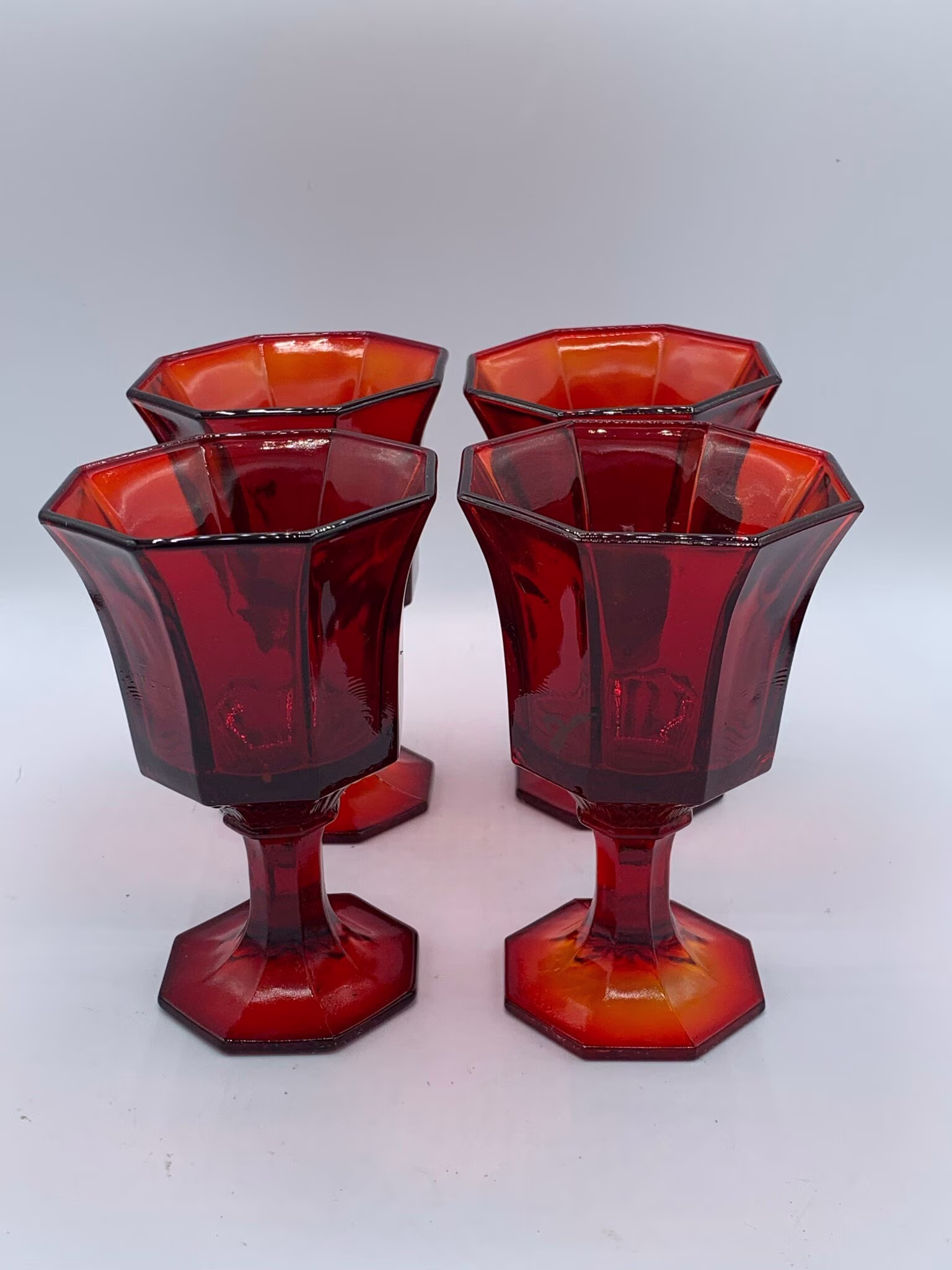 Vintage Juice/Wine Glass - Octagonal Ruby By Independence Set Of 4 Super Rare & Amazing