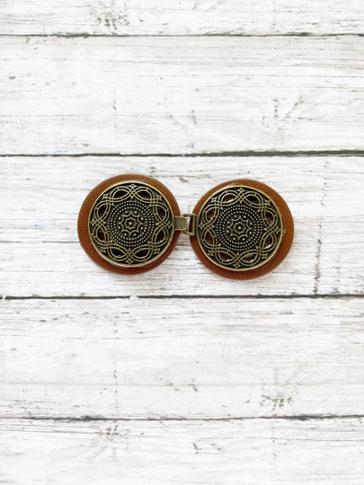 Cinch Clip | Waist Cincher Bronze Medallion On Brown Leather Dress Clips Festival Cloak Clasp Cardigan Unique Gift Kardiklips