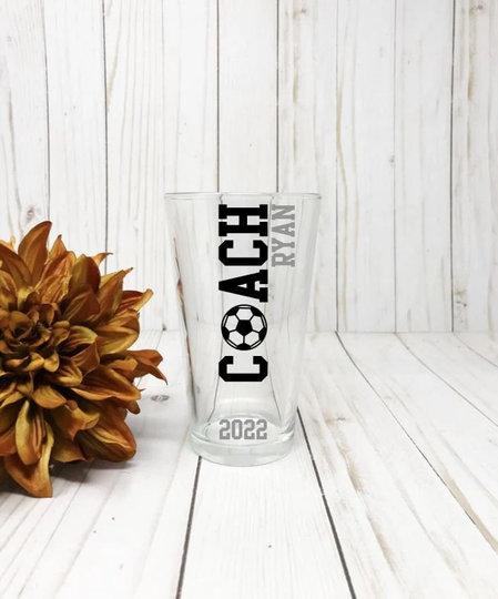 Coach Gift, Soccer Gift For Coach, Personalized, Pub Glass, From Team