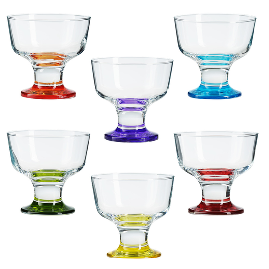 6x Glass Dessert Bowls. Sundae Ice Cream Short Stemmed Tulip Prawn.