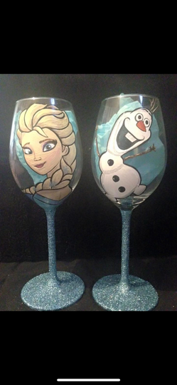 Elsa & Olaf Hand Painted Glass