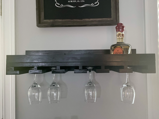 Wine Shelf Rack Holds 12 Wine Glasses Solid Wood Bar Man Cave Game Room Husband Christmas