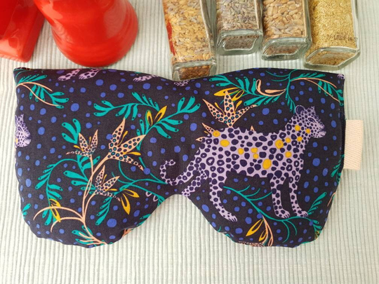 Leopard Microwave Eye Pillow, Organic Oversized Eyemask, Lavender, Chamomile, Unscented Reusable Eyecare Gift, Wellbeing Gift