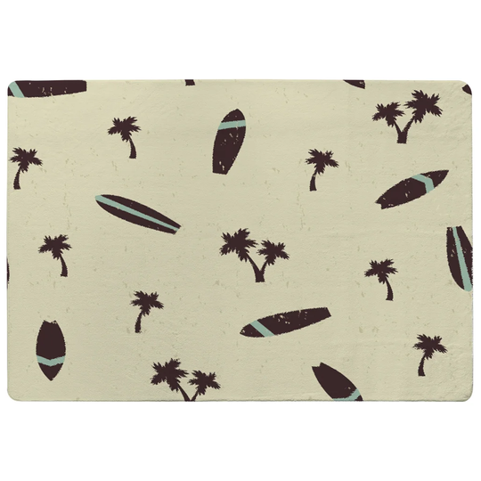 Logan Surf Board and Palm Silhouettes Shaggy Beige Rug