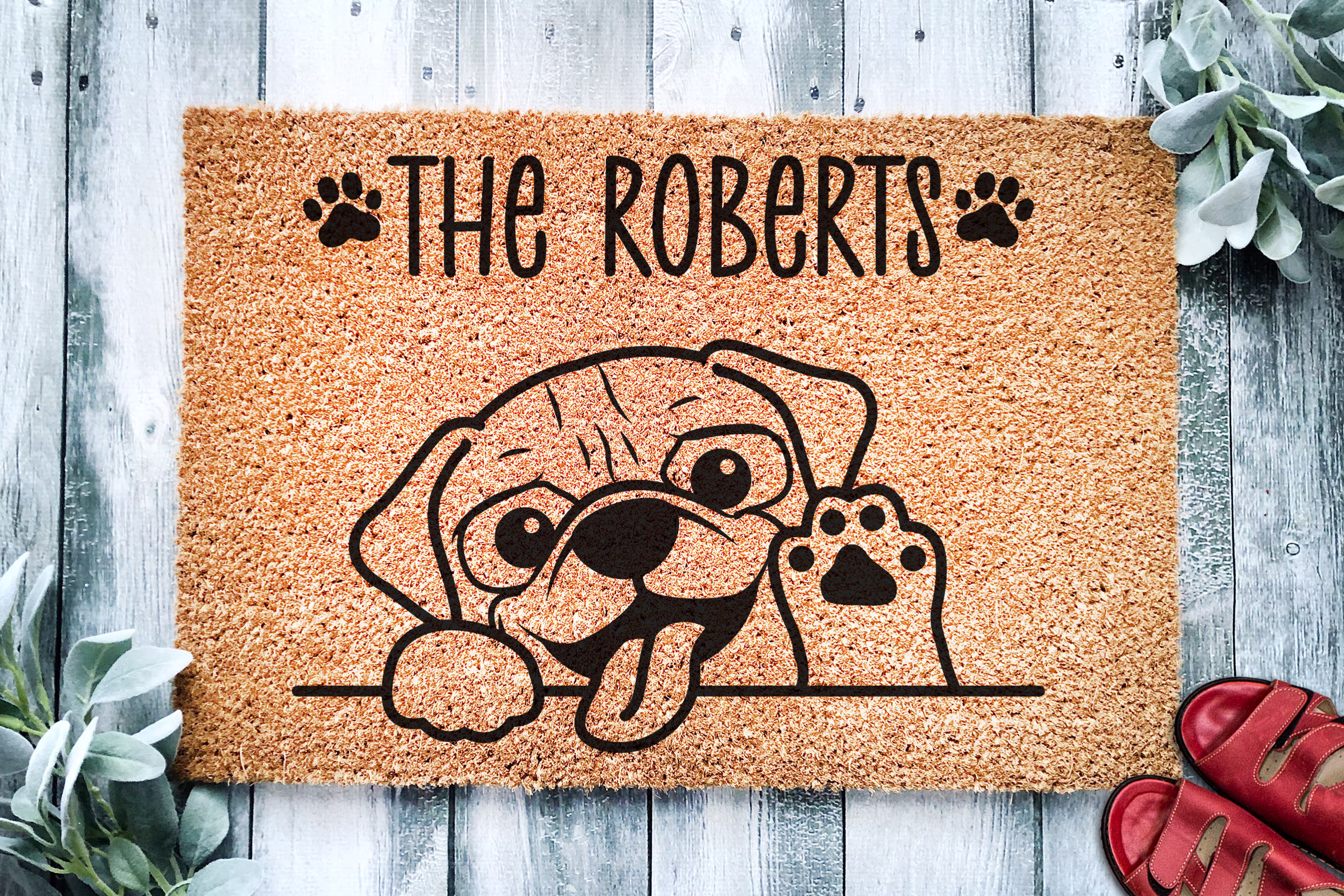 Cute Pug Personalized Doormat | Dog Custom Welcome Mat Housewarming Gift Last Name Closing Lover