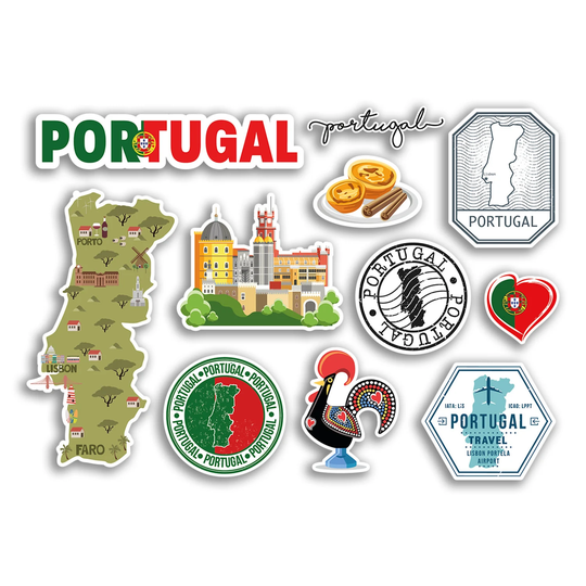 A5 Sticker Sheet Portugal Landmarks Vinyl Stickers - Portuguese Map Airport Stamps Skyline Flag Travel Holiday City Aesthetic #77544