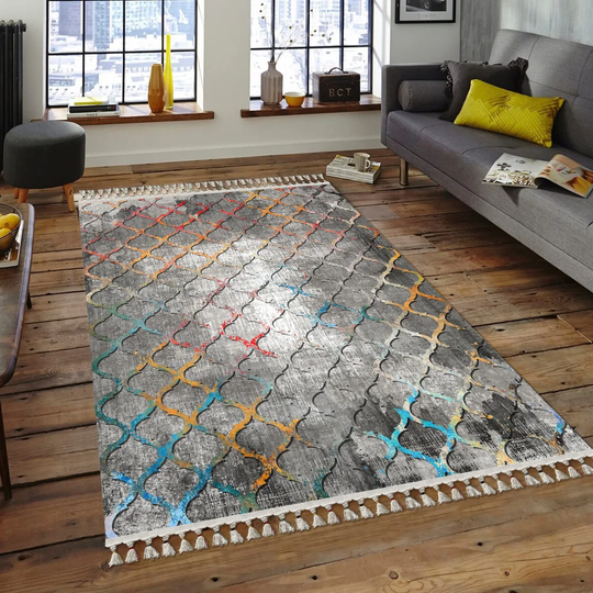 Carle Cotton Grey/Orange/Blue Rug