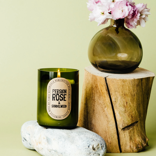 Persian Rose & Sandalwood - Soy Wax Candle Wine Bottle Glass Eco UK W