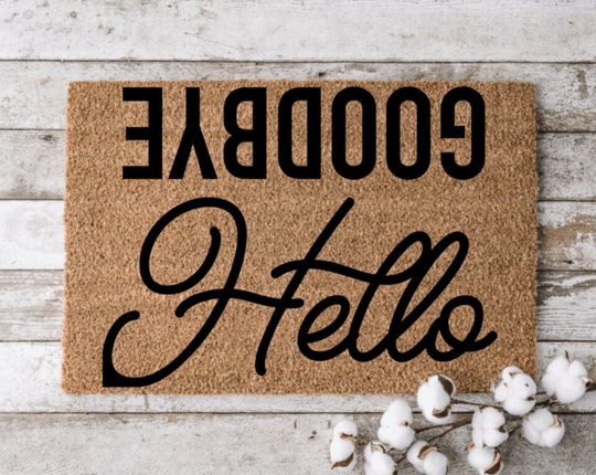 Hello Goodbye | Happy Welcome Mat Glad You Are Here Door Cheerful Gift Home Doormat Housewarming Closing