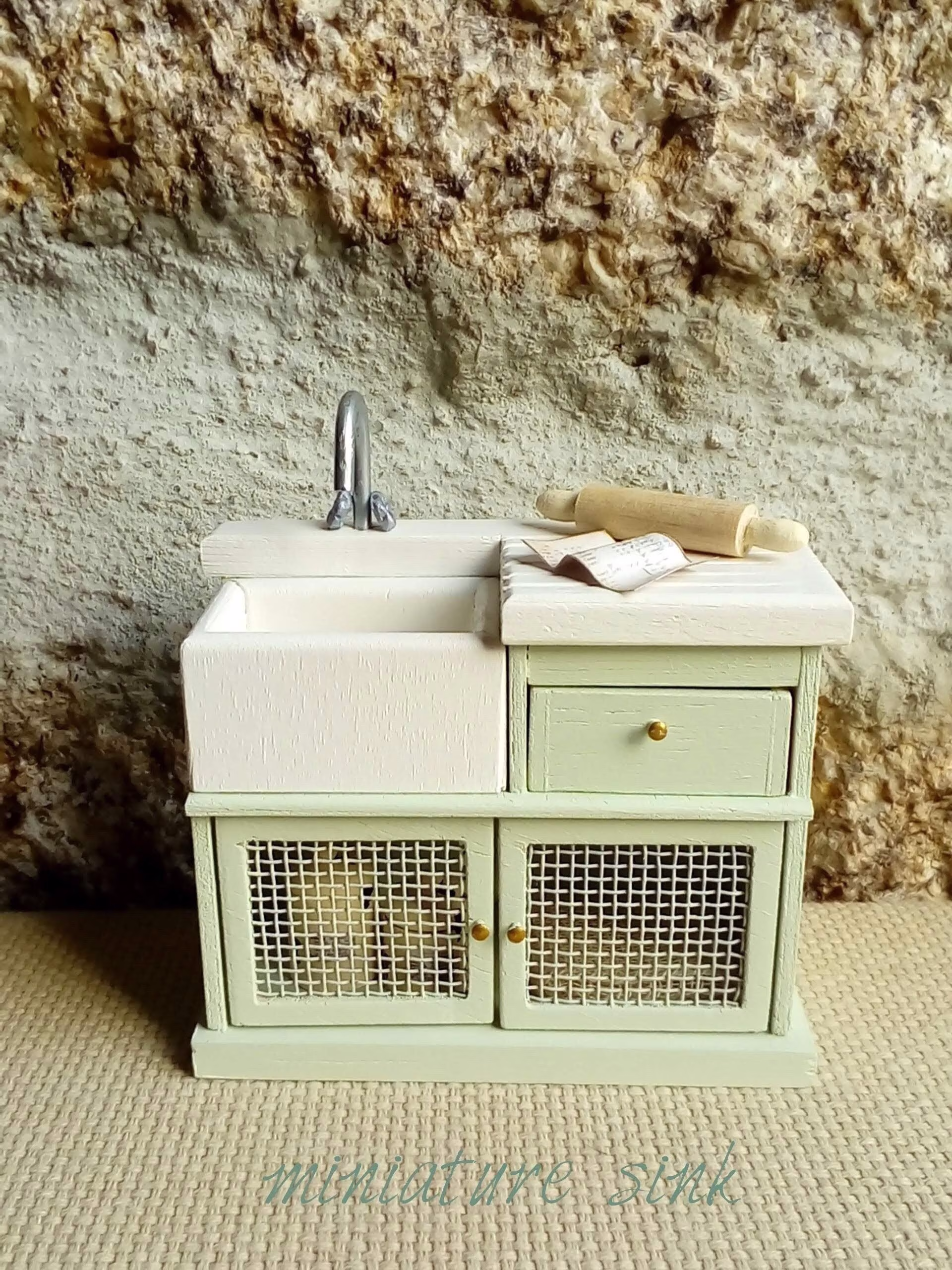 Miniature Sink Vintage, Dollhouse Sink Shabby, 112, Kitchen Wash, Kitchen, Dollhouse Dish Sink, White