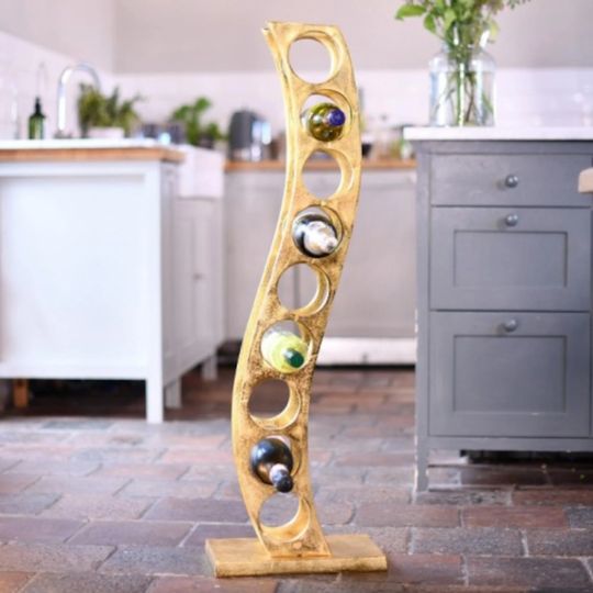 Gold Curved Wine Rack 9 Bottle Storage/ Wedding, Anniversary, Birthday, Engagement Gift/Kitchen Accessories