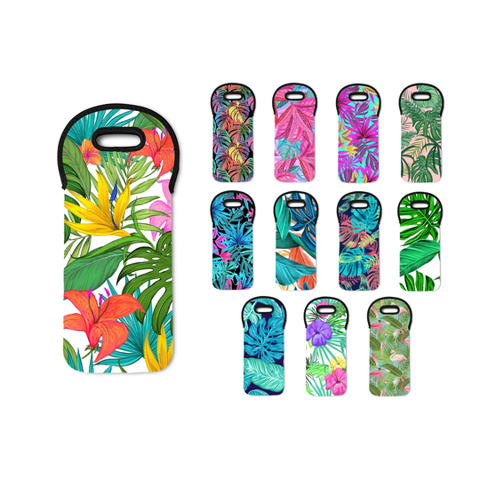 Tropical Pattern Insulated Padded Thermal Wine Cooler Bag - Choice Of