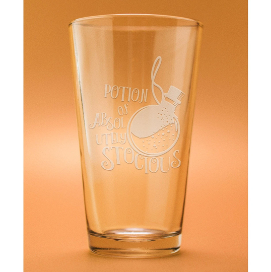 Potion Of Absolutely Stocious Pint Glass, Craft Beer Meeple Dungeons & Dragons Dnd Glass