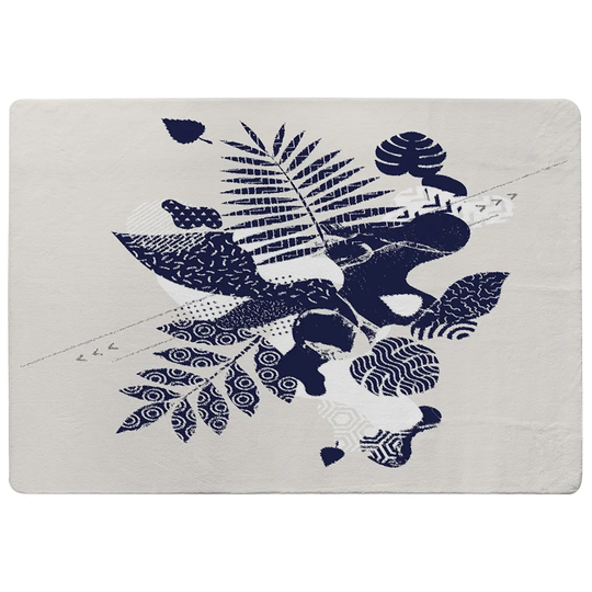 Mcnamara Decorative Leaf Prints Shaggy Blue/White Rug