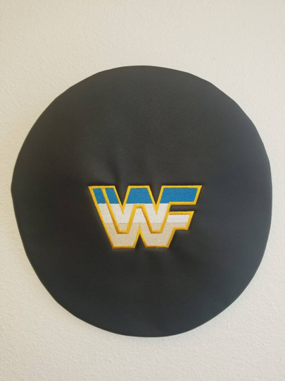 Arcade Bar Stool Cover Black Leather Slip On Custom Embroidery Wrestle Fest Cover Only