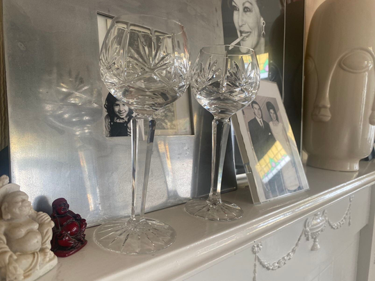 Vintage Crystal Cut Clear Wine Glass. Scented Coco Soy Candle