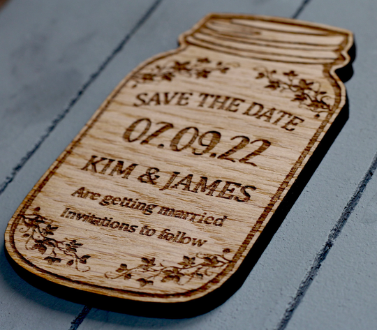 Oak Jar Save The Date Wedding Magnets, Mason Wooden Invitations Magnet, Rustic Wedding, Affordable Summer Flowers