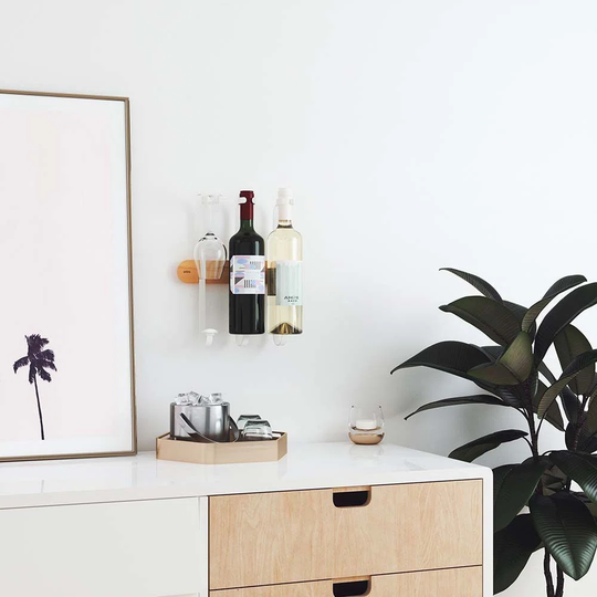 Wall Mounted Wine Bottle and Glass Rack in Brown