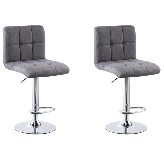 (Fabric Grey) 2x Charles Jacobs Cube Style Adjustable Breakfast Bar Stool with Footrest Pair