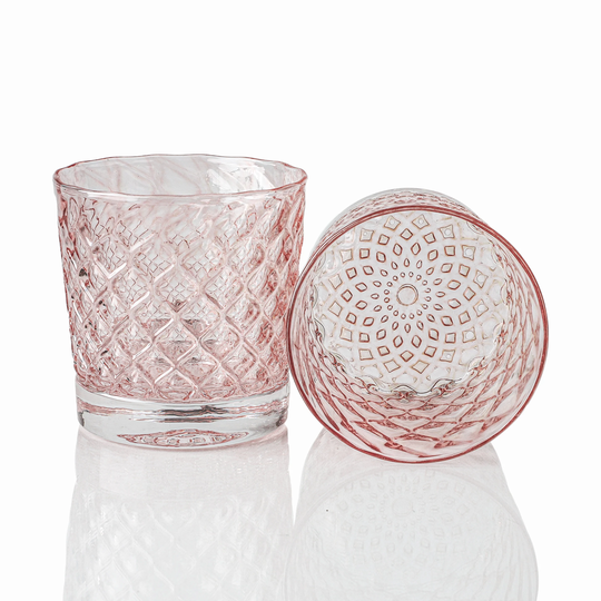 Pink Lemonade Mindala Glass Set Of 6 - Hand Blown Scotch Glasses, Made Whiskey Tasting Glasses