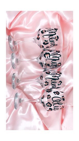 Personalised Leopard Print Wine Glass Rose Gold Mothers Day/Birthday Gift