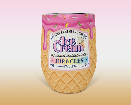 Ice Cream Thermal Wine Coffee Mug, Stainless Steel Vacuum Insulated With Lid. Great Gift Idea For Birthdays, Christmas. Hot Or Cold Drinks