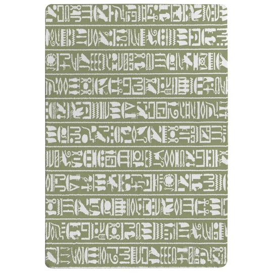 Overturf Egyptian Hieroglyphic Decorative Background Designer Shaggy Green/White Rug