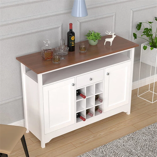 Large Storage Sideboard With Wine Rack, Kitchen Wine Cabinet Storage Cupboard With Wood Legs, Living Room Buffet Credenza Console Table With Doors Dra