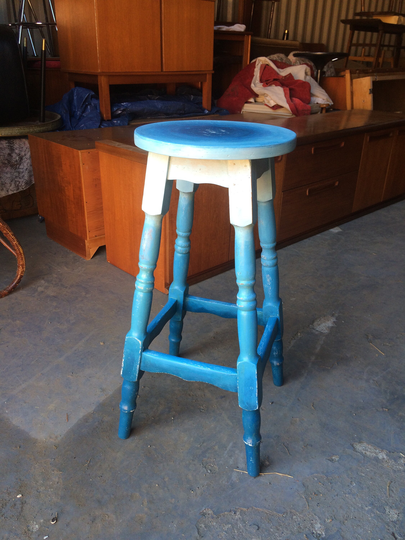stool Round Wood Hand Painted Arts & Crafts Vintage