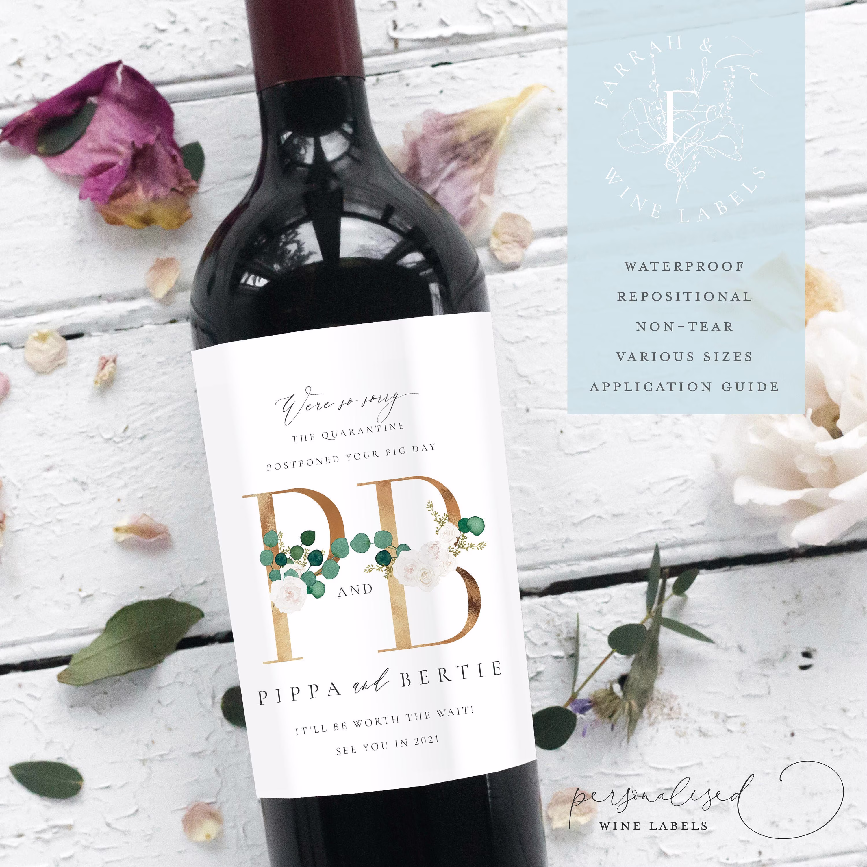 Postponed Wine Label For Couple | We're Sorry Your Wedding Was Cancelled Quarantine Wine Personalised Fewl06Q