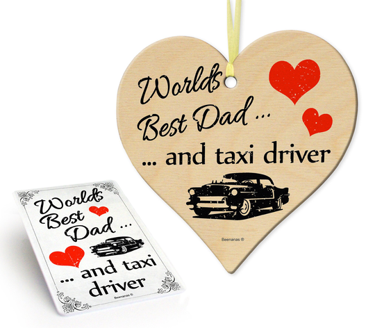 Worlds Best Dad Taxi Driver Fathers Day Small Wooden Plaque Sign & Fridge Magnet Gift Set Secret Santa Bundle