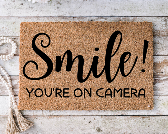 Smile You're On Camera, Funny Doormat, Housewarming Gift, Welcome Mat, Door Closing Wedding Gift - 153