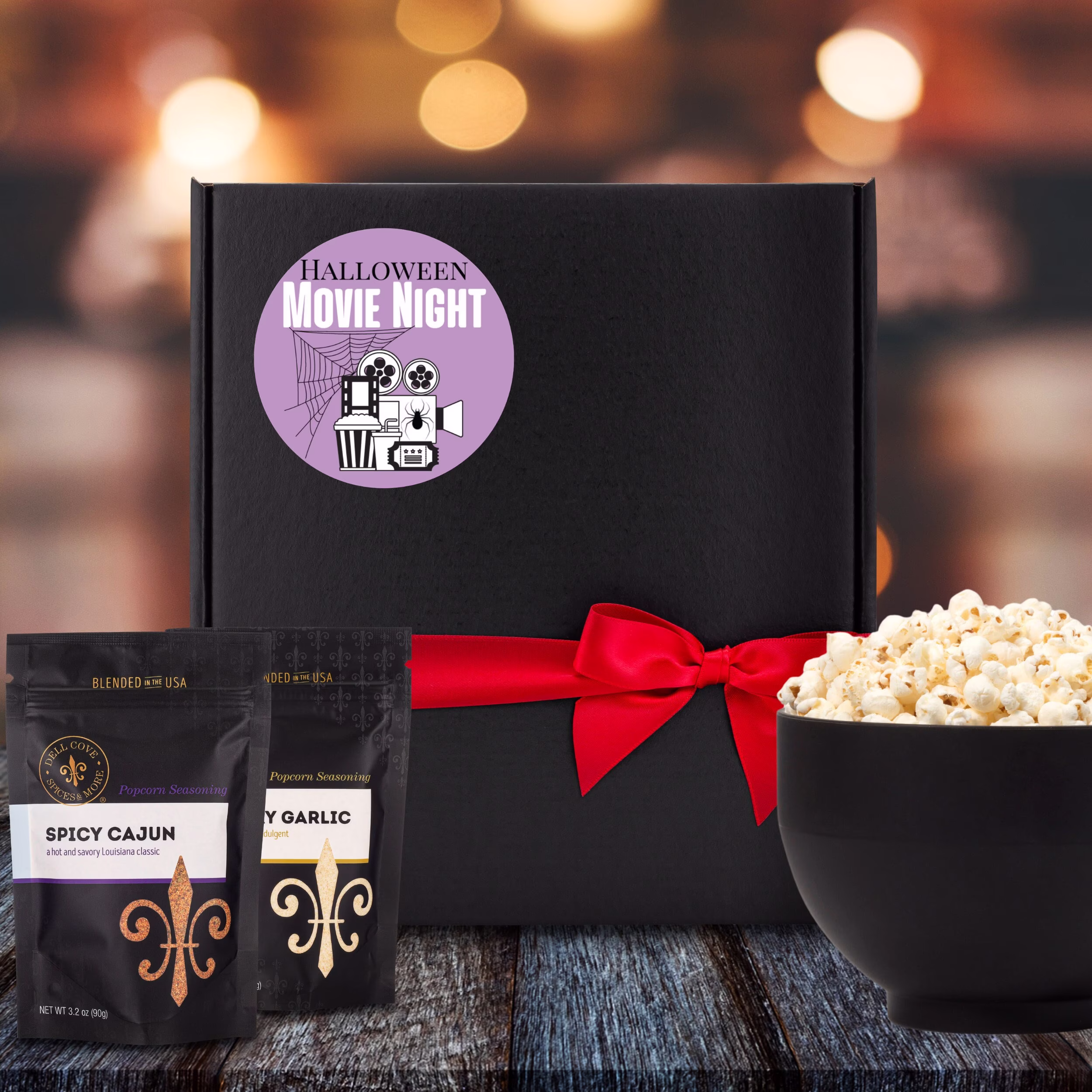 Scary Movie Night Gift Box - Gourmet Popcorn & Seasoning Gift Set, Halloween Snacks, Treats, For Family
