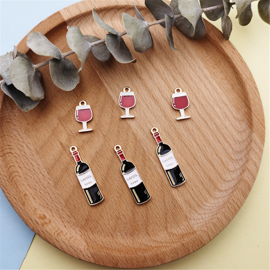 10Pcs/Pack Wine Bottle Wine Glass Goblet Charms Metal Pendant Golden Color Earring Necklace Diy Fashion Jewelry Accessories